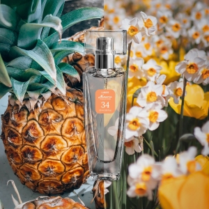 Kolekcja numeryczna, Perfumy, 30 ml, nr 34
 
 Zapach, zawierający w sobie ducha szczęścia - w lekkiej mgiełce dojrzałych owoców czarujące nuty róży i jaśminu, sandałowca i nastrajającej do marzeń słodyczy wanilii. Niezwykły zapach dla kobiet posiadających własny styl, ekstrawaganckich.

 RODZINA ZAPACHÓW: KWIATOWO-OWOCOWE
Nuty głowy: brzoskwinia, ananas, jeżyna, liczi, śliwa
Nuty serca: narcyz, jaśmin, róża, lilia, nagietek
Nuty bazowe: piżmo, wanilia, ambra, bób tonka, sandałowiec
