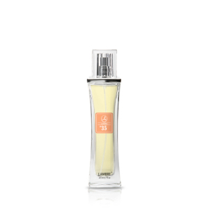 Perfumy, 20 ml, nr 35
 
 Jasny i radosny zapach, w którym cierpkie nuty mimozy ubarwione są czarodziejską fontanną owoców i nut korzennych w aureoli zielonej świeżości. Wymowny zapach lata i słońca.

RODZINA ZAPACHÓW: KWIATOWO-OWOCOWE

    Nuty głowy: fiołek, mandarynka, liście bluszczu
    Nuty serca: orchidea, magnolia, mimoza, róża
    Nuty bazowe: drzewo amarantowe, piżmo