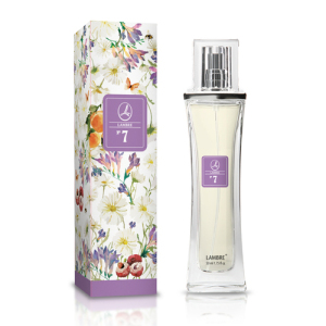 Perfumy, 20 ml, nr 7
 
 Subtelny, przejmujący i kuszący zapach o delikatnym brzmieniu nut pudrowych i piżmowych, z odcieniami kwiatów i owoców w obłoku krystalicznej świeżości. Dla kobiety o subtelnym guście i delikatnej skórze.

Rodzina zapachów: kwiatowo - pudrowe 

Nuty głowy: lilia wodna, nefelium, biała brzoskwinia
Nuty serca:frezja, rumianek, fiołek, irys
Nuty bazowe: sandałowiec, wetyweria, wanilia