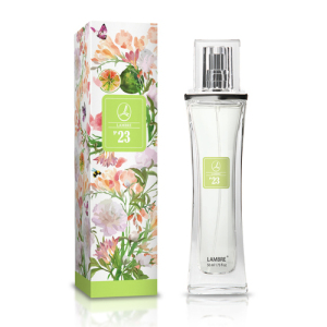 Woda perfumowana, 50 ml, nr 23
 
 Czysty, rwący jak strumień zapach, w którym wyraźna świeżość grejpfruta, limonki, wilgotnej zieleni, orzeźwiający oddech bryzy morskiej, harmonijnie zrównoważone są odcieniami kwiatów, ambry i lekkim woalem sandałowca. Dla kobiety przedsiębiorczej, wewnętrznie wolnej.

RODZINA ZAPACHÓW: KWIATOWO-CYTRUSOWE

    Nuty głowy: nuty świeżości, grejpfrut, limonka
    Nuty serca: płatki róży, piwonia, frezja
    Nuty bazowe: cedr, sandałowiec, ambra