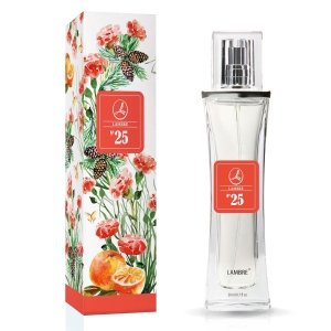 Perfumy, 20 ml, nr 25
 
 RODZINA ZAPACHÓW: ORIENTALNE
Nuty głowy: pomarańcza, bergamota, odcienie zieleni
Nuty serca: jaśmin, goździk
Nuty bazowe: cedr, wetyweria, drzewo sandałowe, piżmo